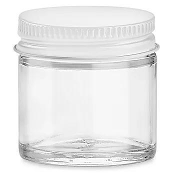 Clear Straight-Sided Glass Jars - 1 oz - White Metal Cap