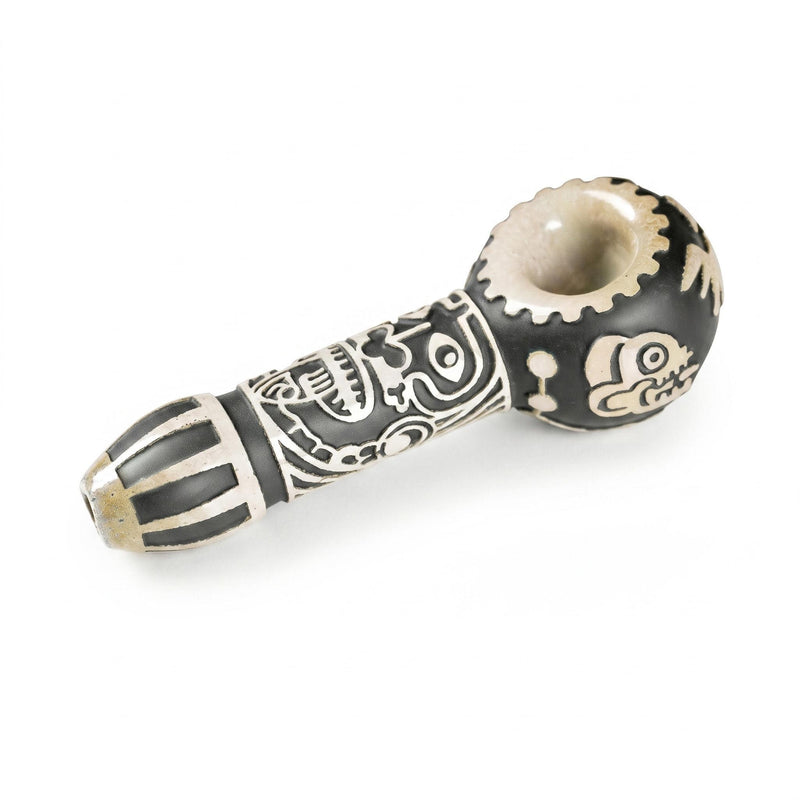 Maya Face Hand Pipe - Black Frit