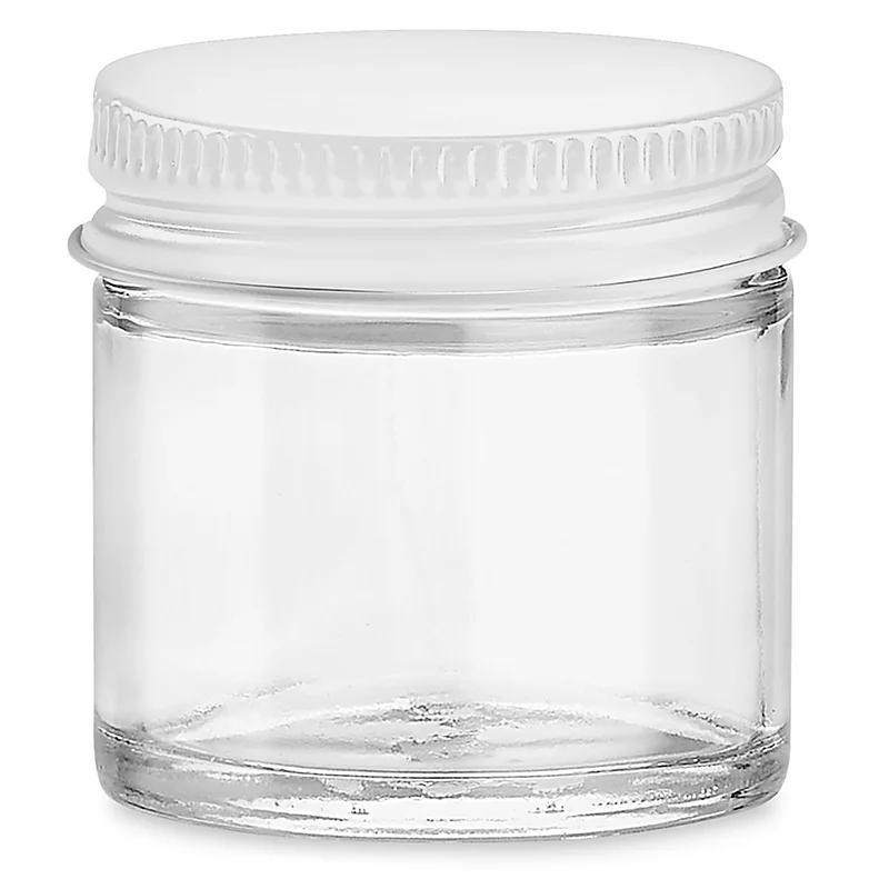 Clear Straight-Sided Glass Jars - 1 oz - White Metal Cap