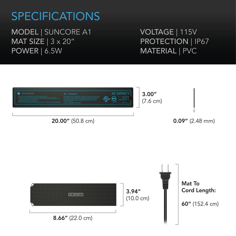 AC Infinity SEEDLING HEAT MATS - SUNCORE A1 - 3" X 20"