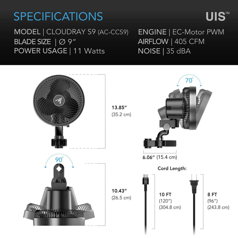 AC Infinity CLOUDRAY - Oscillating Clip Fans - S6 - 6"