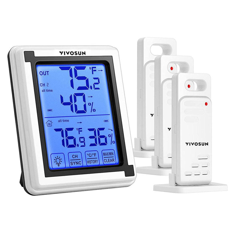 Vivosun Wireless Thermometer and Hygrometer with 3 Remote Sensors - Default Title