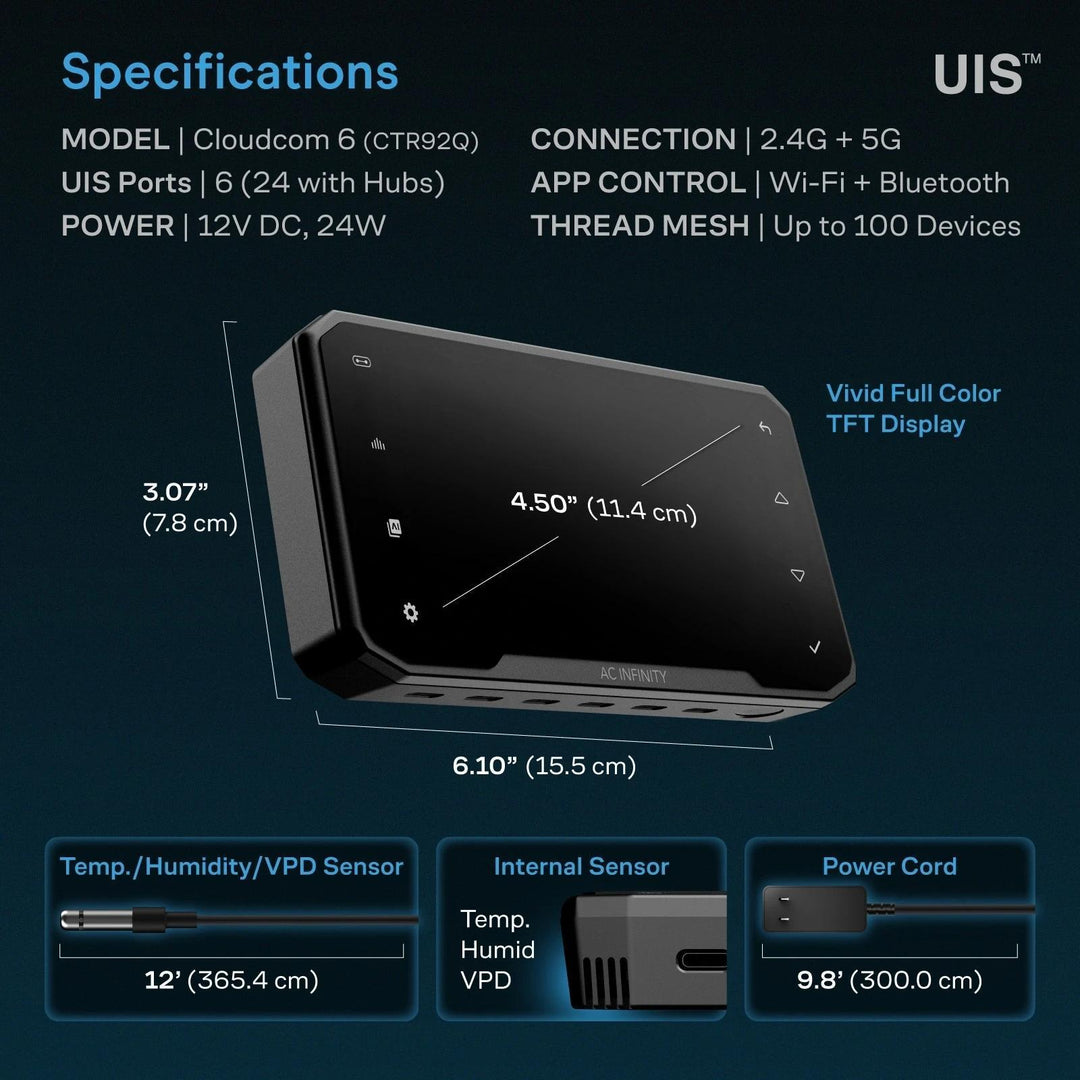 AC Infinity CLOUDCOM 6, Environmental Grow Controller