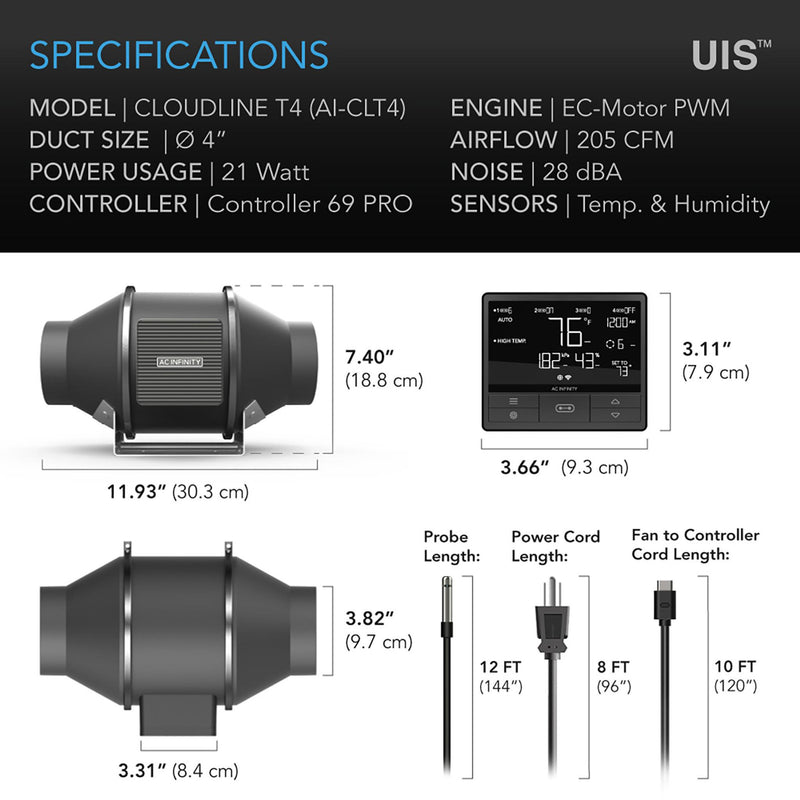 AC Infinity Cloudline Pro - T Series - T4 4-Inch