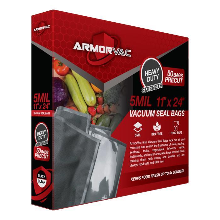 ArmorVac 11”x24” 5mil Precut Vacuum Seal Bags Black & Clear (50 Pack)