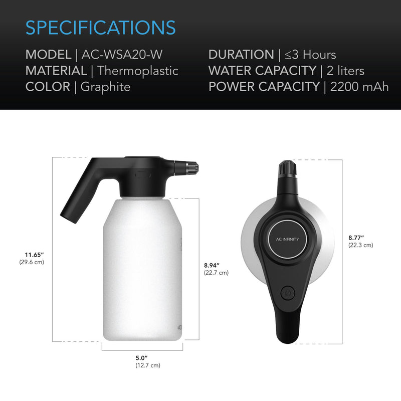 AC Infinity AUTOMATIC WATER SPRAYER, 2-LITER ELECTRIC MISTER - FROST