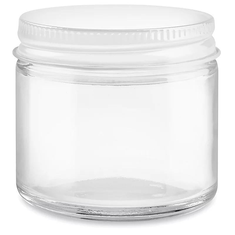 Clear Straight-Sided Glass Jars - 1 oz - White Metal Cap