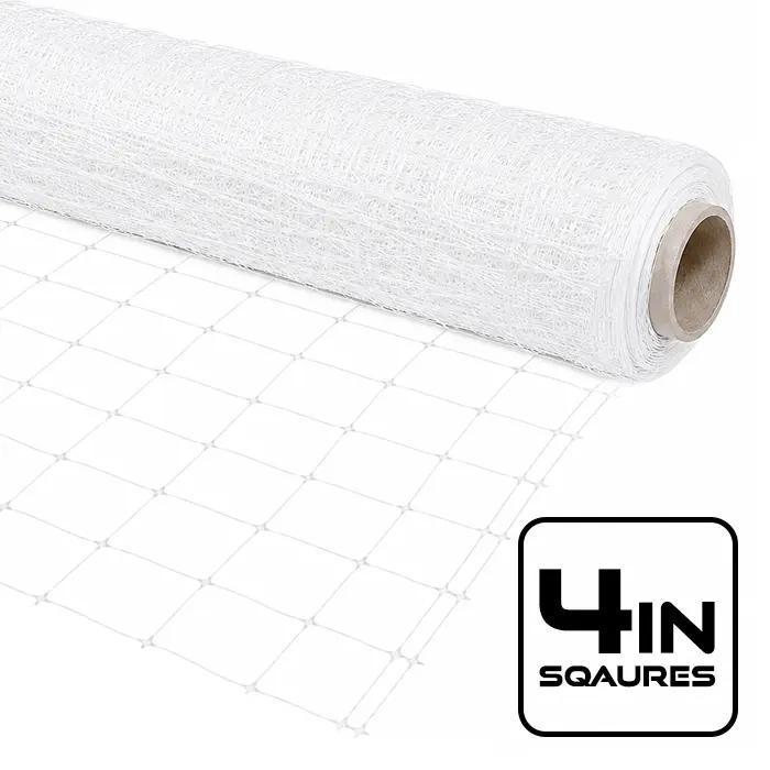 VineLine Durable Plastic Trellis Netting White Roll - 4in Squares - 5ft x 100ft