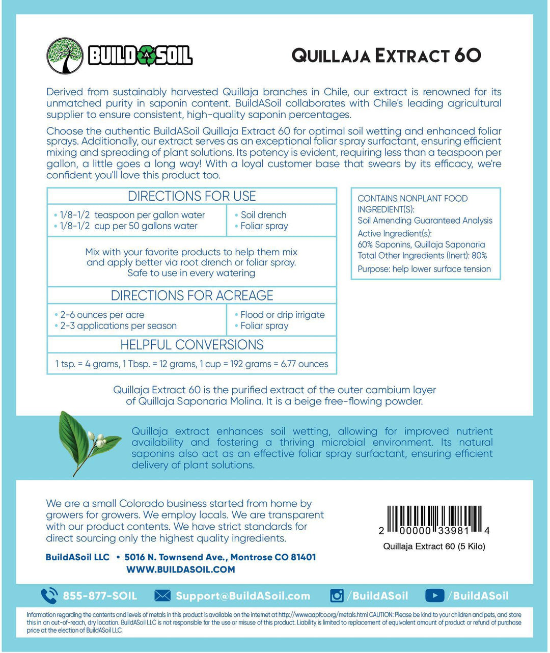 BuildASoil Quillaja Saponaria Extract Powder 60%