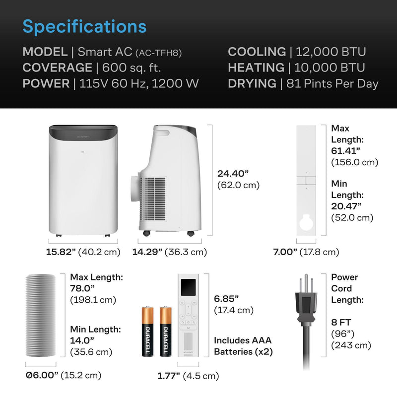 AC Infinity Smart Portable Air Conditioner 5-in-1 - Cooling/Heating - 12,000 BTU