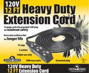 Heavy Duty 3 Outlet Power Strip / Extension Cords - 120V - 12 ft