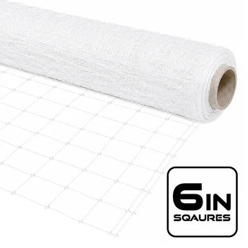 VineLine Durable Plastic Trellis Netting White Roll - 6in Squares