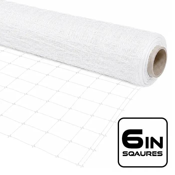 VineLine Durable Plastic Trellis Netting White Roll - 6in Squares - 4ft x 100ft