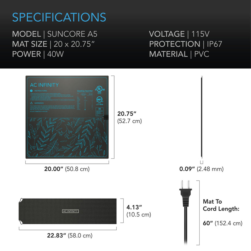 AC Infinity SEEDLING HEAT MATS - SUNCORE A1 - 3" X 20"