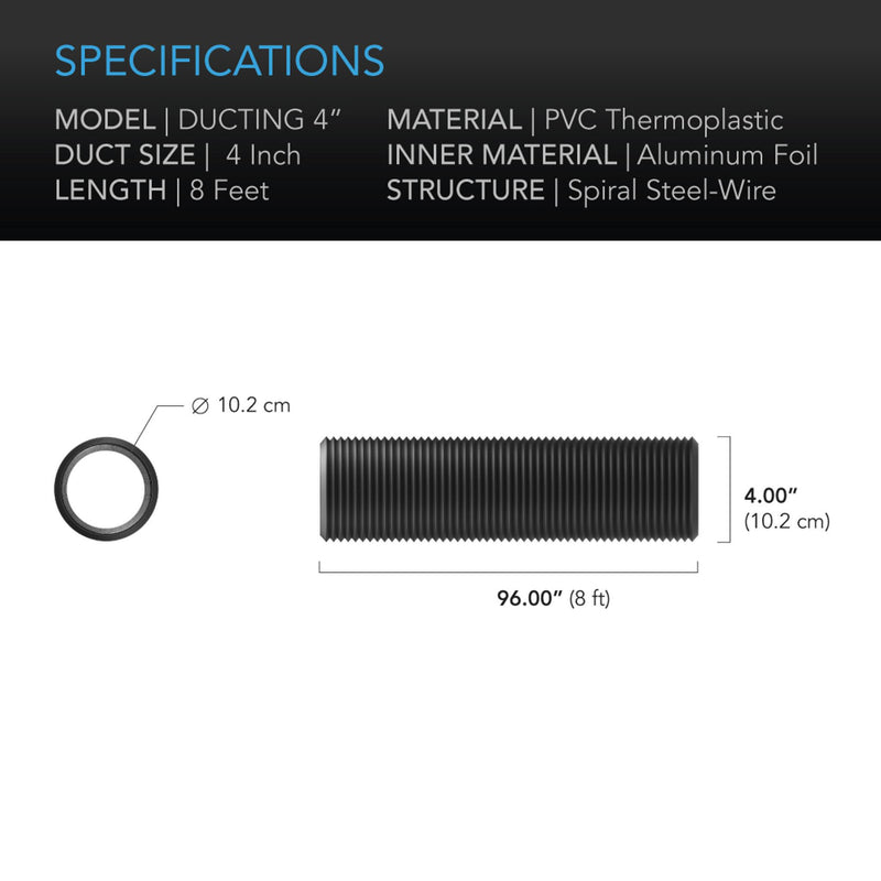 AC Infinity FLEXIBLE FOUR-LAYER DUCTING 8-FT LONG - 4-INCH