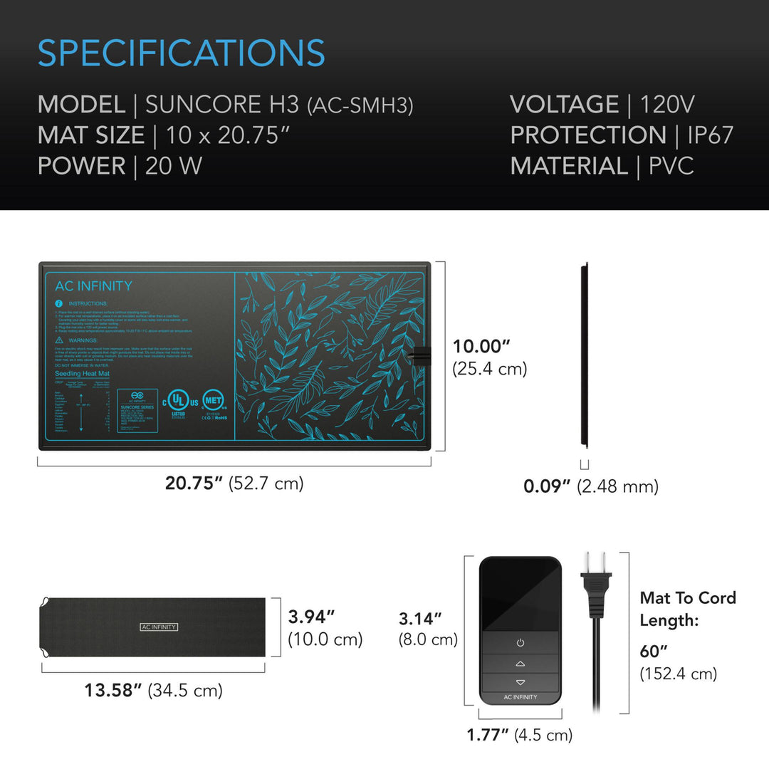 AC Infinity SEEDLING HEAT MATS WITH HEAT CONTROLLER