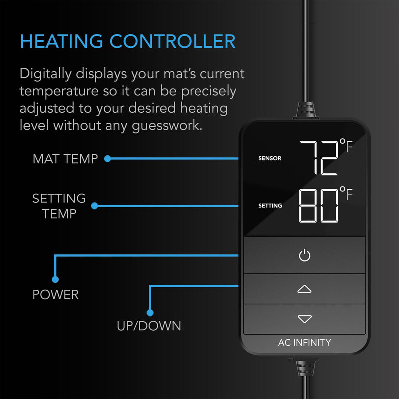 AC Infinity SEEDLING HEAT MATS WITH HEAT CONTROLLER - SUNCORE H3 - 10" X 20.75"