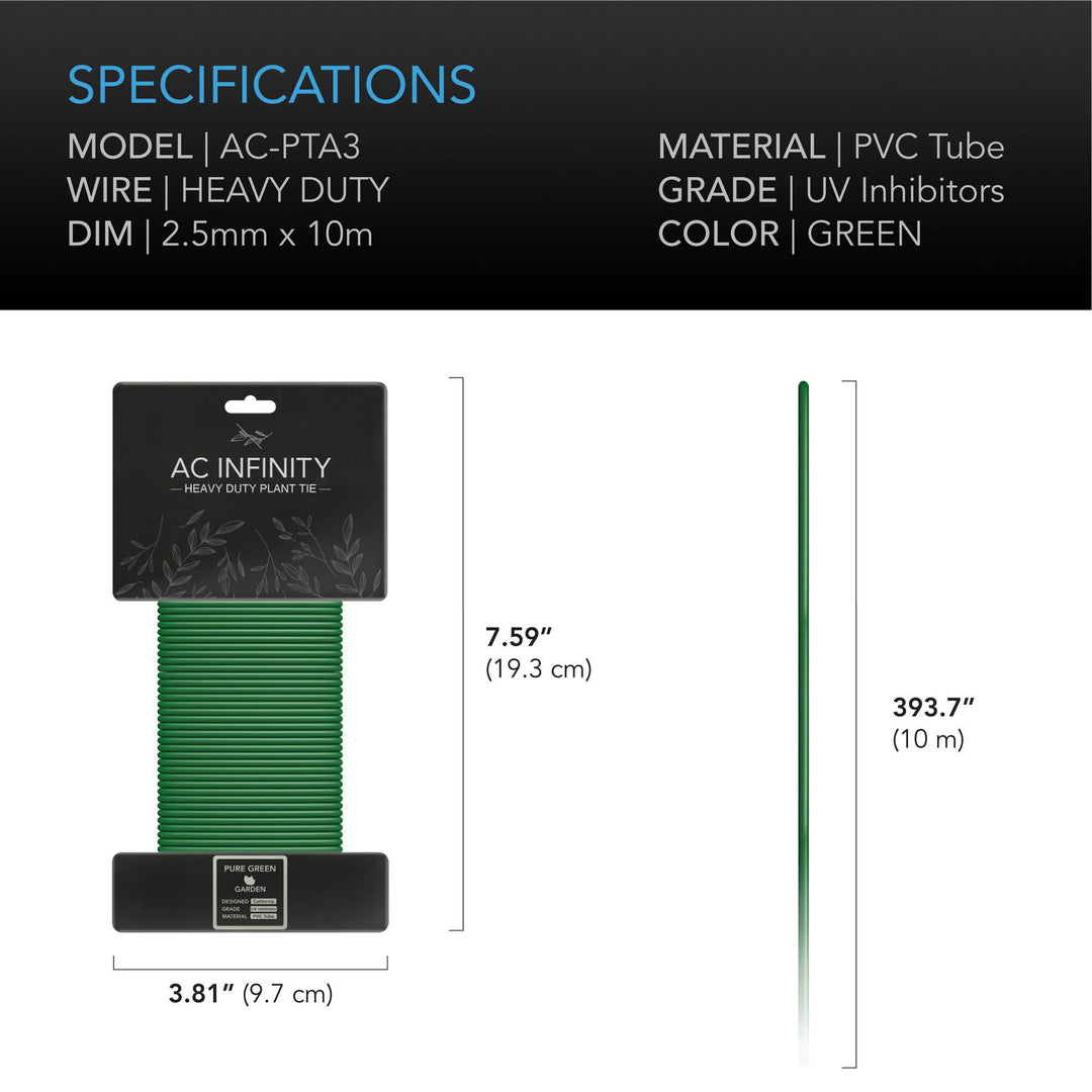 AC Infinity HEAVY-DUTY TWIST TIES, THIN RUBBERIZED TEXTURE, 10M