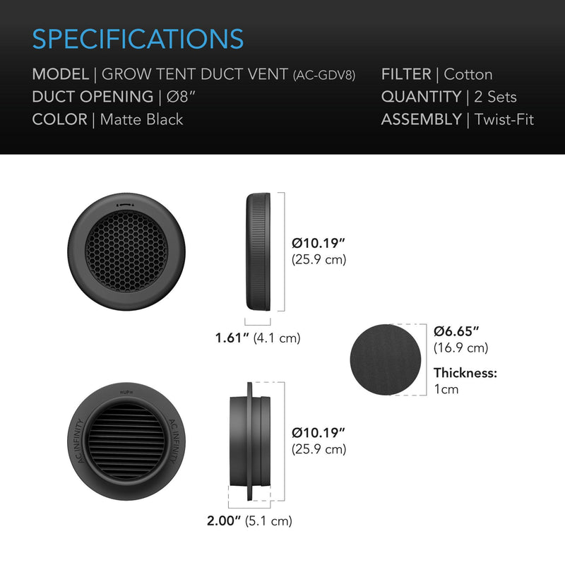 AC Infinity Grow Tent Duct Vent Attachment - 6-Inch 2 Pack